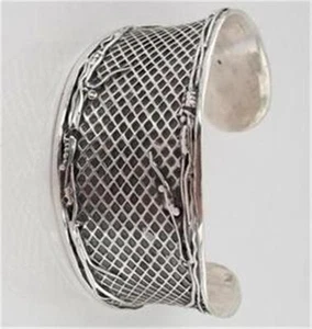 Hadar Designers Wide 925 Sterling Silver Cuff Bracelet Israel Handmade Art (H) y - Picture 1 of 1