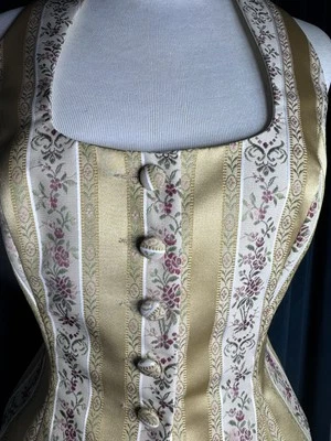 Y2K Bebe Vest Victorian Gold Satin Floral Stripes Button Up Women’s 6 Vintage - Image 1 of 4