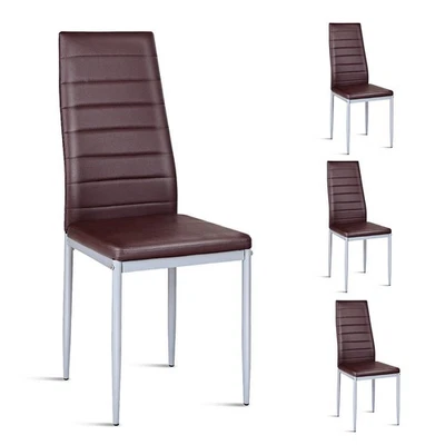 Juego de 4 Sillas Laterales de Comedor de Cuero PVC Elegante Diseño Hogar Muebles Marrón Nuevo Foto 1 de 4