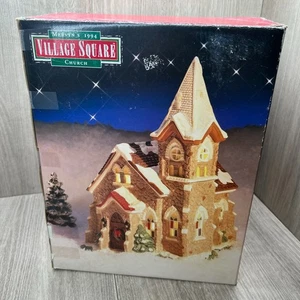 Mervyn's Village Square 1994 Christmas Church Lighted Hand Painted Ceramic Decor - Picture 1 of 13
