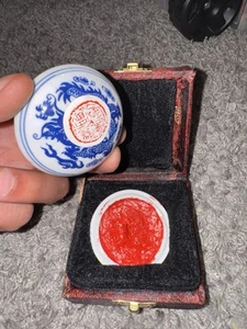 Asian Wax Seal Ink Porcelain Dish w/ Beautiful Case - Picture 1 of 5
