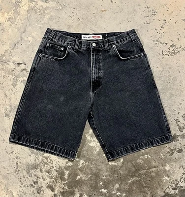 Vintage Y2K Faded Glory Loose Fit Black Denim Jean Shorts W33in Jorts Baggy Rare - Image 1 of 4