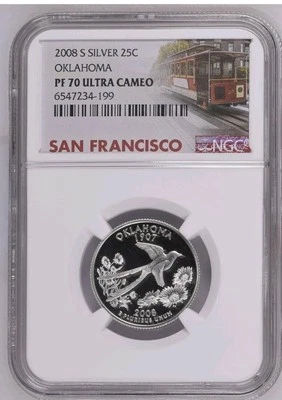 2008 S, OKLAHOMA ,  state silver Quarter, NGC, PF70, Ultra Cameo - Image 1 of 4