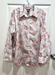 CHAPS No Iron Pink Floral Button Up Shirt Women 2X Long Sleeve Cotton Office - Picture 1 of 8