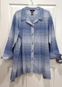 ALI MILES Button Shirt Blue White Stripe Abstract Women 2X Artsy Lagenlook - Picture 1 of 7