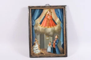 C04D73- Hinterglasbild Votivbild Ex Voto Maria mit Kind u Betende dat. 1795 - Bild 1 von 12