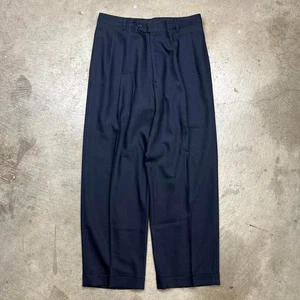 Vintage 90er Nadelstreifen dunkelblau Bundfaltenhose 32x28 Reißverschluss Preppy Old Money - Bild 1 von 5