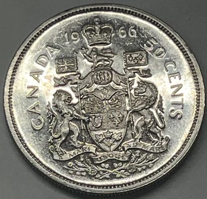 1966 Canada Half Dollar Silver Coin. An AU Beauty. Great Details And Luster. - Picture 1 of 5
