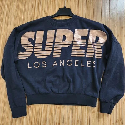 SUPERDRY Atletic Women Downtown LA Crew Neck Sweatshirt Size Medium Black  - Imagem 1 de 4