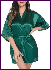 Camicia da notte tinta unita kimono donna elegante accappatoio raso homewear matrimonio - Foto 1 di 35