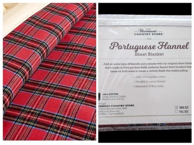 Vermont Country Store Portuguese Cotton Flannel Sheet Blanket Twin Tartan Plaid - Image 1 of 4
