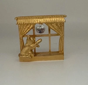 Vintage Spoontiques Gold Metall Katze mit Kristallkugel am Fenster Figur - Bild 1 von 4