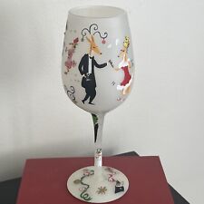 Lolita "Reindeer Holiday" Hand Painted Frosted Christmas Wine Glass with Recipe
