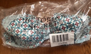 NWT sz 38B Victoria's Secret Perfect Coverage Bra Opal Blue Tile Print With Lace - Picture 1 of 7