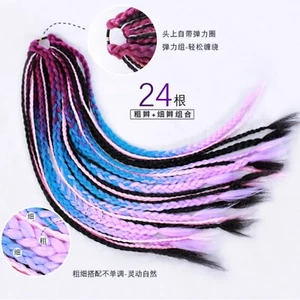 Unisex Color Pigtails Ponytail Hairpiece Wig Hip Hop Punk Twisted Braid Hairband - Picture 1 of 27