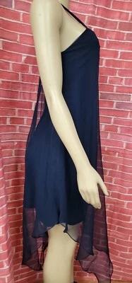 Increíble Vestido Vintage Pat Richards I Magnin Años 70 En Azul Marino Superpuesto Talla S?  #A Foto 1 de 4