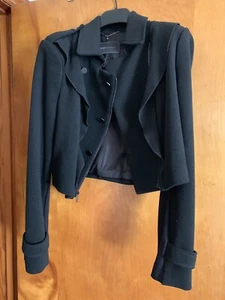 $298 BCBG BLACK "FAY" (RXH4F437") LONG SLEEVE RUFFLE MILITARY JACKET TOP NWOT S - Picture 1 of 6