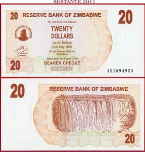 Simbabwe 20 Dollar 1 8 2006 P 40 UNC kostenloser Versand ab 100$ - Bild 1 von 3