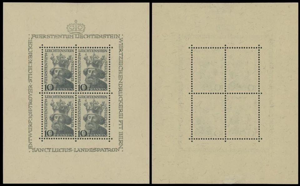 1946, LIECHTENSTEIN, SAINT LUCIUS, 10FR, MINIATURE SHEET OF 4, NH, SCOTT #218 - Image 1 of 1