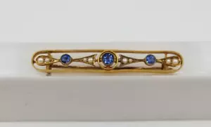 Gold brooch with pearls and sapphires - Picture 1 of 9