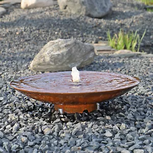 Cortenstahl Brunnen Wasserschale Ø 60 cm Design Edelrost LED Fontäne Garten Set - Bild 1 von 10
