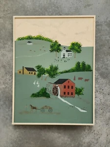 Amerikanische Volkskunst Malerei an Bord 24 x 18 Zoll Bauernhof - Bild 1 von 9