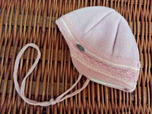 GIESSWEIN Austria PINK WOOL BABY CAP Hat ~Ties Under Chin~ 80 Girls 6 12 mo - Picture 1 of 2