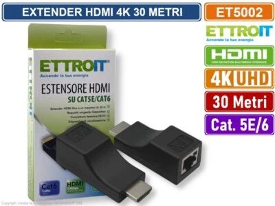 EXTENDER ESTENSORE HDMI SU CAVO LAN CAT 5E CAT6 ULTRA HD 4K FINO A 30M ETTROIT