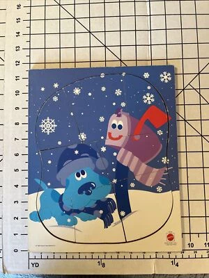 Vintage 1999 Blue’s Clues Blue With Mailbox In Snow Wooden Puzzle Mattel  G-89 - Image 1 of 4