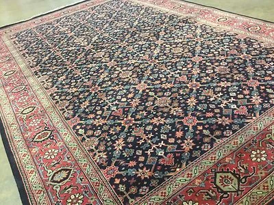 6'.0" X 9'.1" Navy Blue Red Very Fine Quality Geometric Oriental Rug HandKnotted - Image 1 of 4