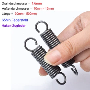 Zugfeder mit Haken,Zugfedern Feder 65Mn Federstahl,d=1,6 mm,Ø 10-16mm,L=30-300mm - Picture 1 of 6