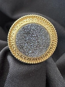 Heng Ngai Statement Cocktail Gold Tone Druzy Ring Signed HN Size 5.75 - Picture 1 of 10