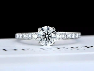 $9,000 De Beers Platinum GIA SI1 Round Diamond Pave Engagement Ring Band - Picture 1 of 11