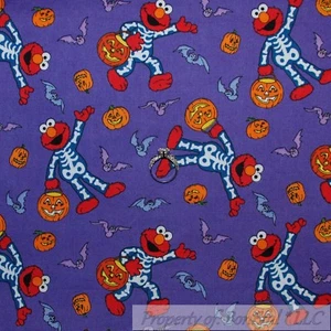 BonEful Fabric FQ Cotton Quilt VTG Halloween Purple ELMO Skeleton Bats Pumpkin - Picture 1 of 12