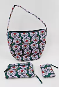 Vera Bradley Purse wallet & bag set NWOT Purple Flowers Green Background - Picture 1 of 12