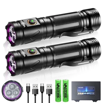 VASTFIRE 2X Helle LED Taschenlampe USB Aufladbar Hell Wasserdicht Camping Lampe AKKU #