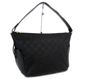 Salvatore Ferragamo Black Canvas Leather Shoulder Bag Hand Bag Italy Used Good - Picture 1 of 19