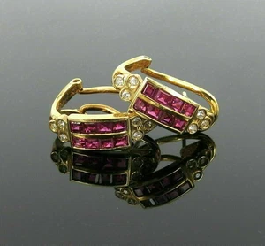 2.30 Ct Natural Pink Ruby Huggie Earrings Yellow Gold Plated Silver Earrings - Picture 1 of 5