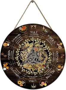 Insegna Legno Anno Ruota, Insegna Strega Pagana Sabbats, Vacanze Wiccan, Calendario Wicca, - Foto 1 di 12