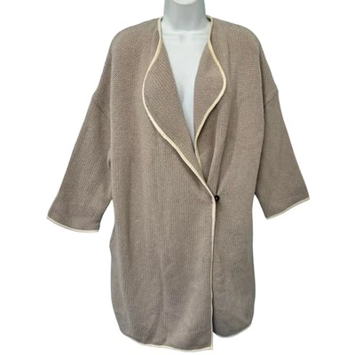 Suéter Vince Yak Alpaca Cachemira Gris Beige Grueso Tejido Borde Cuero Talla S Foto 1 de 4