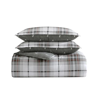- Queen Comforter Set, Reversible Cotton Bedding with Matching Shams, Plaid H... - Image 1 of 4