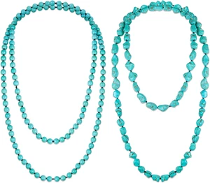 2 Pcs Turquoise Beads Necklace 47.5 Inch Multi Strand Layered Jewelry - Picture 1 of 12