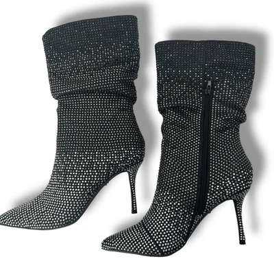  NEW Thalia Sodi Black Ombre Rhinestone Boots 9.5 Stiletto Pointed Toe Fancy - Image 1 of 4