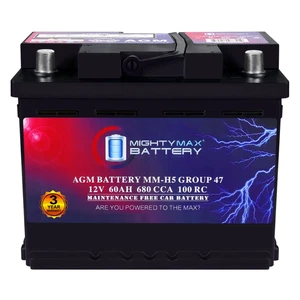 Mighty Max MM-H5 Group 47 12V 60AH 100RC 680CCA Battery Replaces Audi S5 10-17 - Picture 1 of 6
