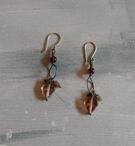 Vintage earrings cluster garnet glass leaf sterling w Surgical Steel earwire - Picture 1 of 6