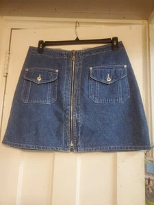 EXP JEANS BY Express Blue DENIM ZIP Mini Skirt Vintage Y2K Jr Women's Size 13/14 - Picture 1 of 6