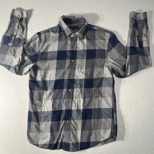 BANANA REPUBLIC Shirt Blue Medium Untucked Fit Light Cotton Flannel Plaid - Picture 1 of 9