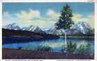 Teton Mountains And Jackson Lake Yellowstone Park Wyoming Linen C1939 Postcard