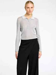 Selected Femme Top Metallic Yarn Polo Shirt Silver Grey MED / 12-14 - BNWT £75 - Picture 1 of 18