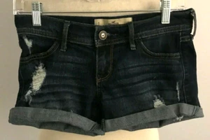 Pantalones Cortos Hollister Para Mujer Lavado Oscuro Jean Enrollado Corte Envejecido Midi Talla: 1 - Imagen 1 de 5